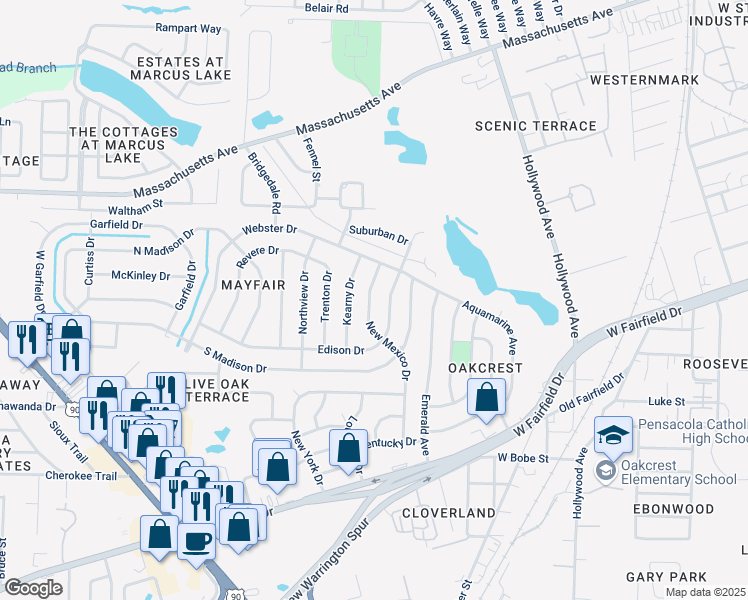 map of restaurants, bars, coffee shops, grocery stores, and more near 1016 New Mexico Drive in Pensacola