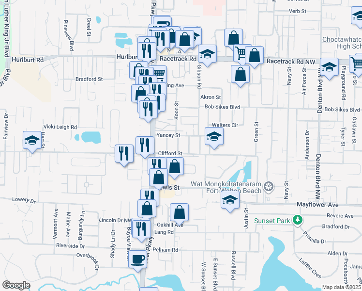 map of restaurants, bars, coffee shops, grocery stores, and more near 706 Viola Drive in Fort Walton Beach
