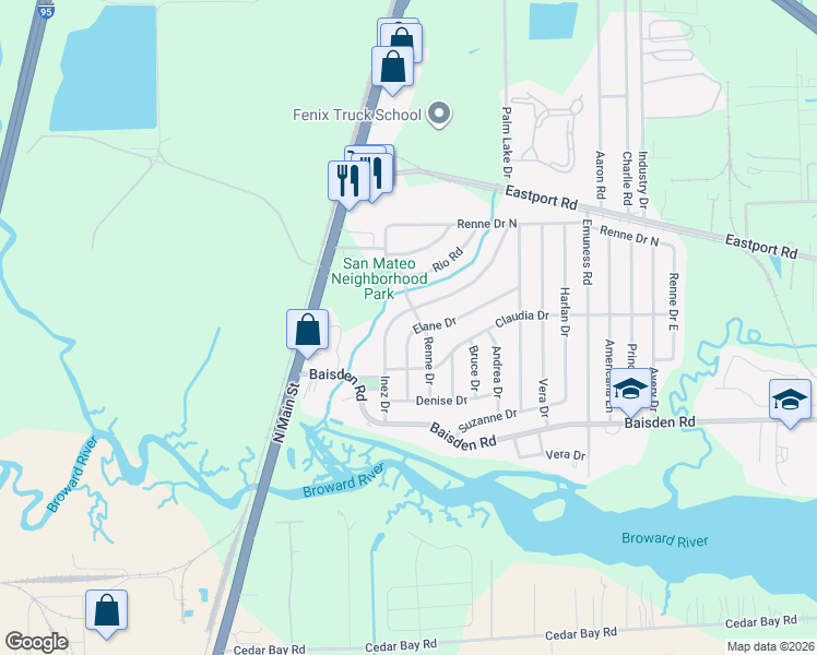 map of restaurants, bars, coffee shops, grocery stores, and more near 11351 Inez Drive in Jacksonville