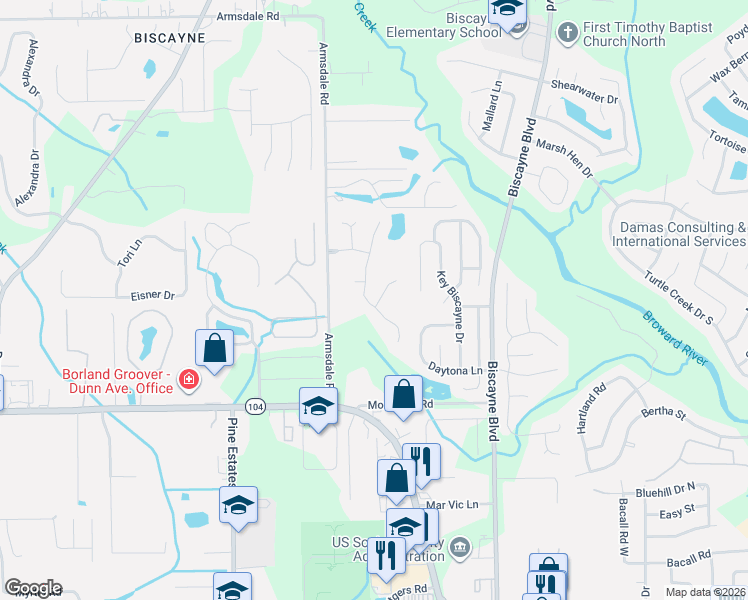 map of restaurants, bars, coffee shops, grocery stores, and more near 11451 Oaklawn Road in Jacksonville