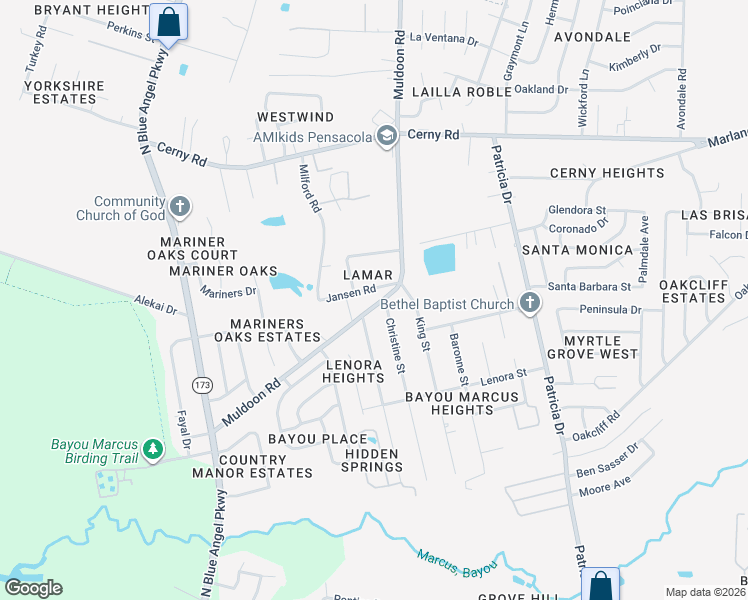 map of restaurants, bars, coffee shops, grocery stores, and more near 3118 Christine Street in Pensacola