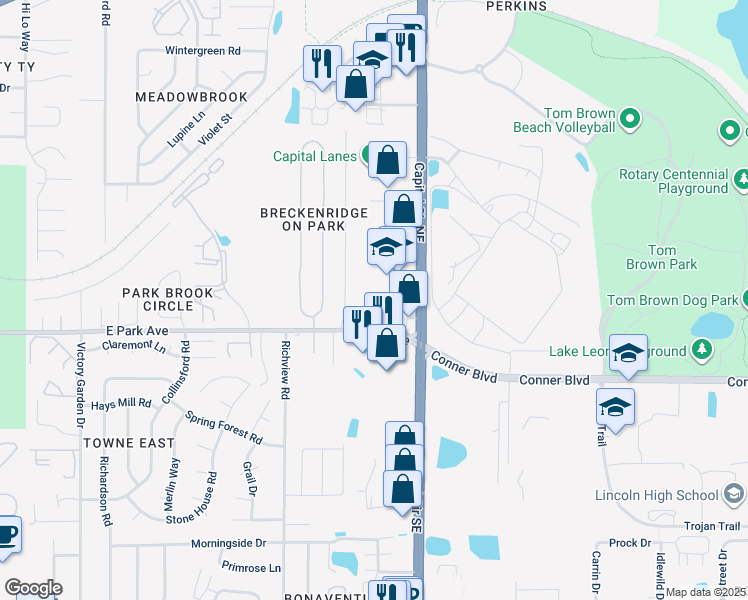 map of restaurants, bars, coffee shops, grocery stores, and more near 2924 Capital Park Drive in Tallahassee