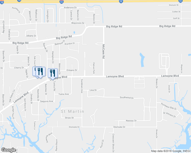 map of restaurants, bars, coffee shops, grocery stores, and more near 15307 Lemoyne Boulevard in Biloxi