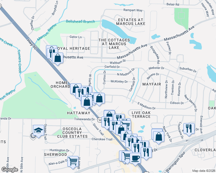 map of restaurants, bars, coffee shops, grocery stores, and more near 209 Edison Drive in Pensacola