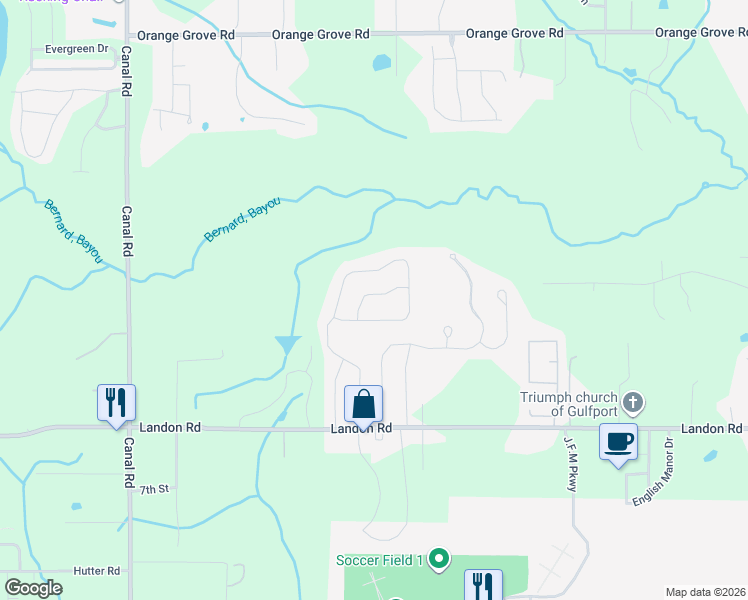 map of restaurants, bars, coffee shops, grocery stores, and more near 11083-11099 Dillard Road in Gulfport