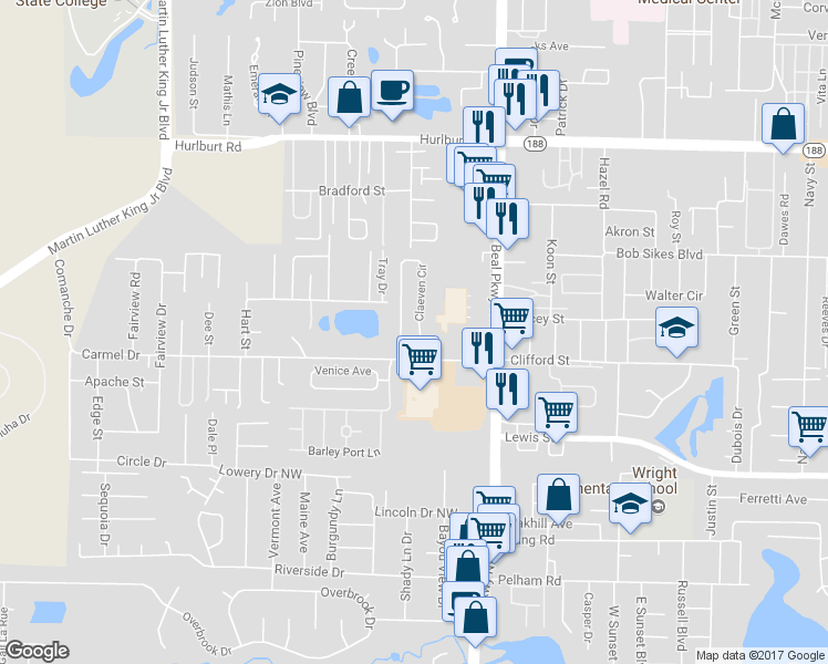 map of restaurants, bars, coffee shops, grocery stores, and more near 914 Claeven Circle in Fort Walton Beach