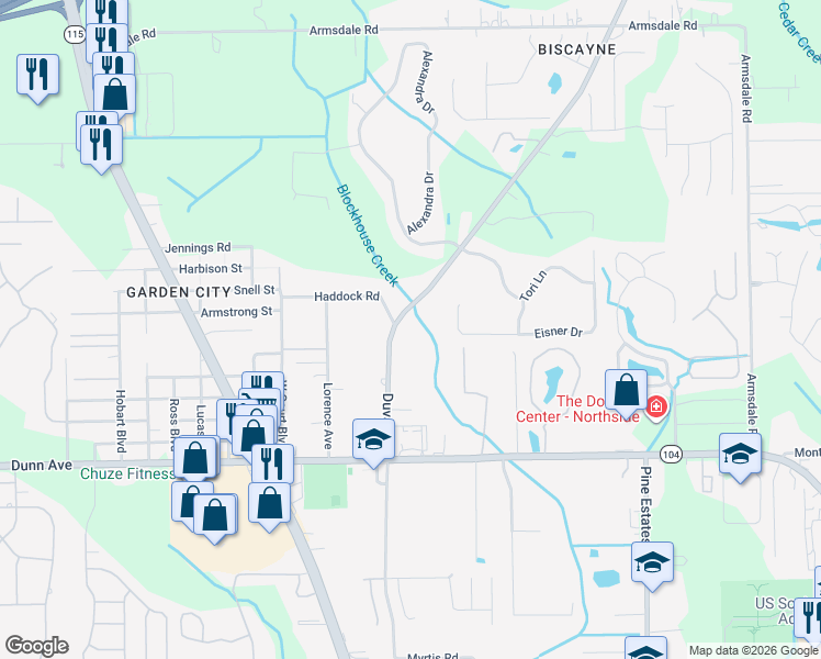 map of restaurants, bars, coffee shops, grocery stores, and more near 11441 Duval Road in Jacksonville