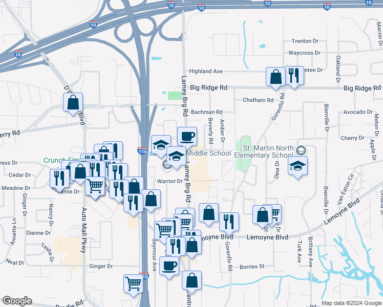 map of restaurants, bars, coffee shops, grocery stores, and more near 11014 Lamey Bridge Road in D'Iberville