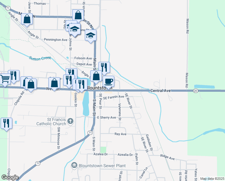 map of restaurants, bars, coffee shops, grocery stores, and more near 314 E Central Avenue East in Blountstown