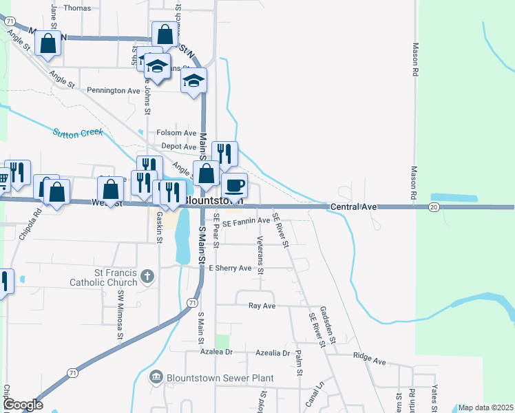 map of restaurants, bars, coffee shops, grocery stores, and more near 314 E Central Avenue East in Blountstown