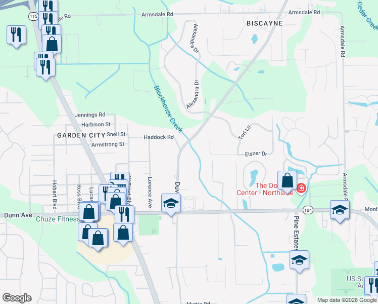 map of restaurants, bars, coffee shops, grocery stores, and more near 11441 Duval Road in Jacksonville