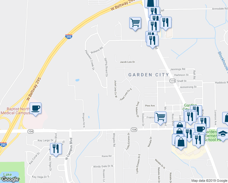 map of restaurants, bars, coffee shops, grocery stores, and more near 3756 Juliet Leia Circle West in Jacksonville