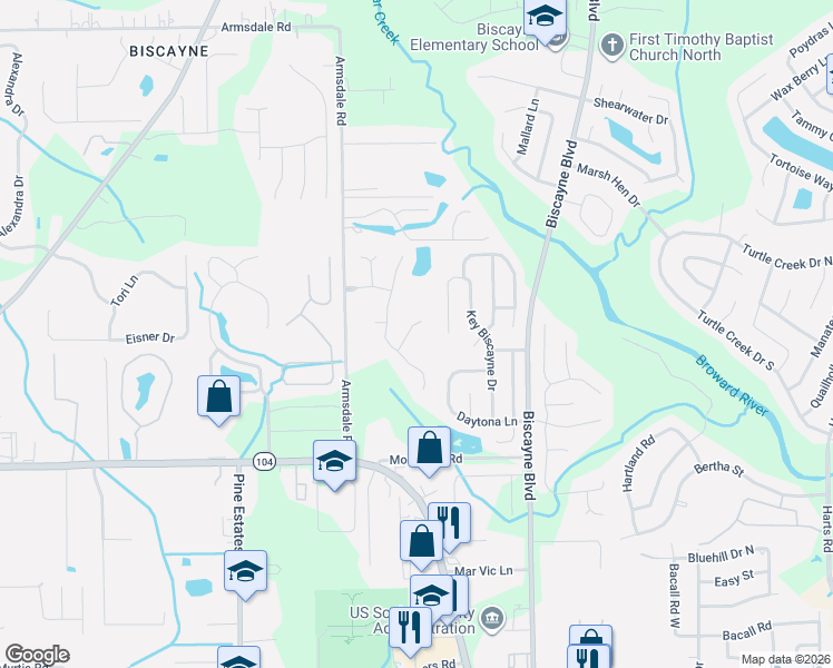 map of restaurants, bars, coffee shops, grocery stores, and more near 11451 Oaklawn Road in Jacksonville