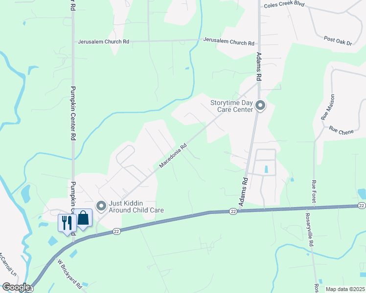 map of restaurants, bars, coffee shops, grocery stores, and more near 40407 Macedonia Road in Hammond
