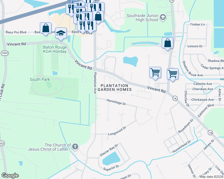 map of restaurants, bars, coffee shops, grocery stores, and more near 7995 Hermitage Drive in Denham Springs
