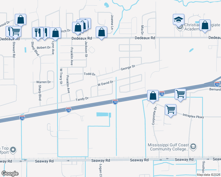 map of restaurants, bars, coffee shops, grocery stores, and more near 600 Tandy Drive in Gulfport