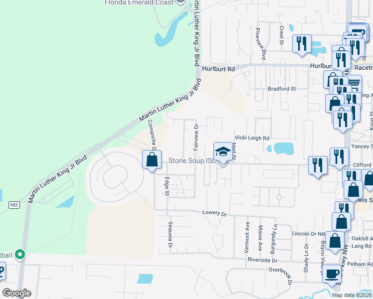 map of restaurants, bars, coffee shops, grocery stores, and more near 810 Fairview Drive in Fort Walton Beach