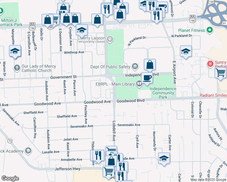 map of restaurants, bars, coffee shops, grocery stores, and more near 710 Lobdell Avenue in Baton Rouge