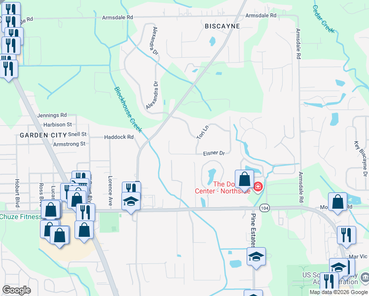 map of restaurants, bars, coffee shops, grocery stores, and more near 2462 Victoria Point Drive in Jacksonville