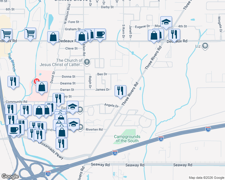 map of restaurants, bars, coffee shops, grocery stores, and more near 138 James Drive in Gulfport
