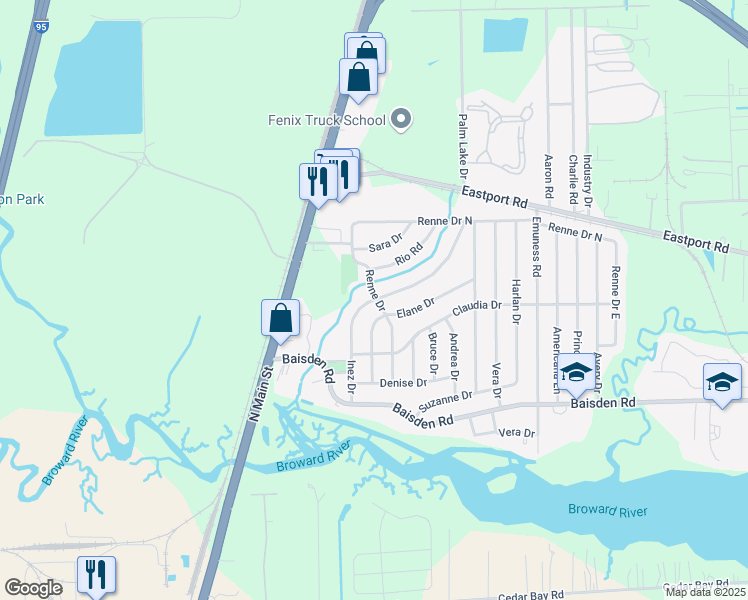 map of restaurants, bars, coffee shops, grocery stores, and more near 11431 Inez Drive in Jacksonville