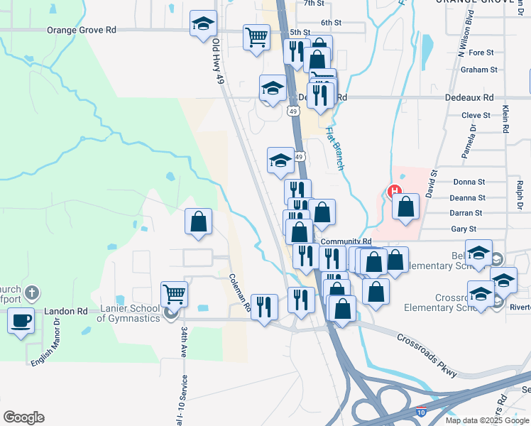 map of restaurants, bars, coffee shops, grocery stores, and more near in Gulfport