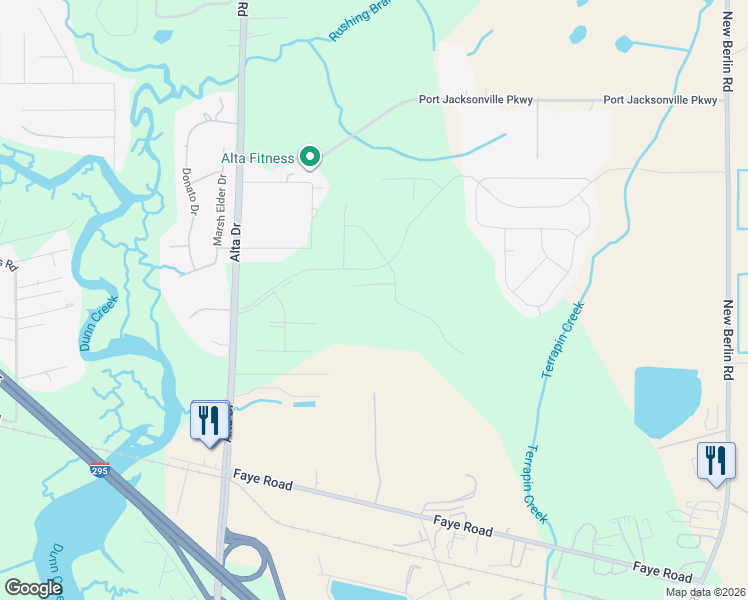 map of restaurants, bars, coffee shops, grocery stores, and more near 3248 Brown Trout Court in Jacksonville