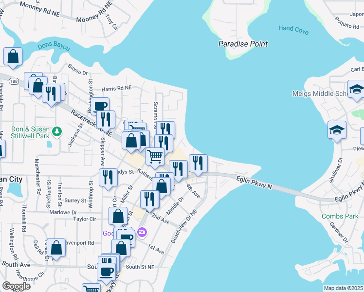 map of restaurants, bars, coffee shops, grocery stores, and more near 946 Harrelson Drive in Fort Walton Beach