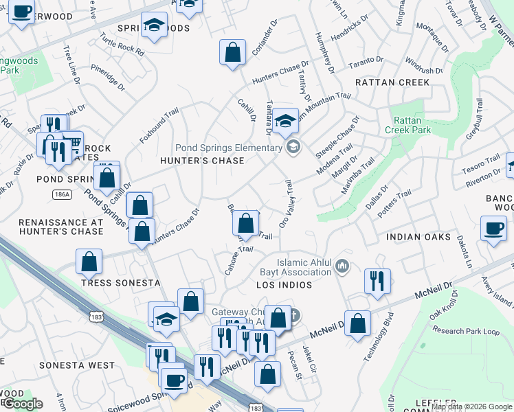 map of restaurants, bars, coffee shops, grocery stores, and more near 8008 Fierro Cove in Austin