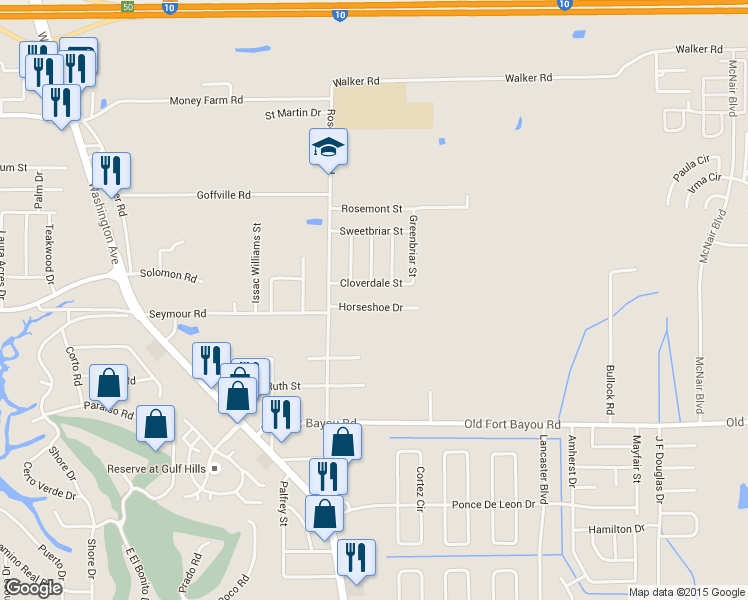 map of restaurants, bars, coffee shops, grocery stores, and more near 13112 Horseshoe Drive in Ocean Springs