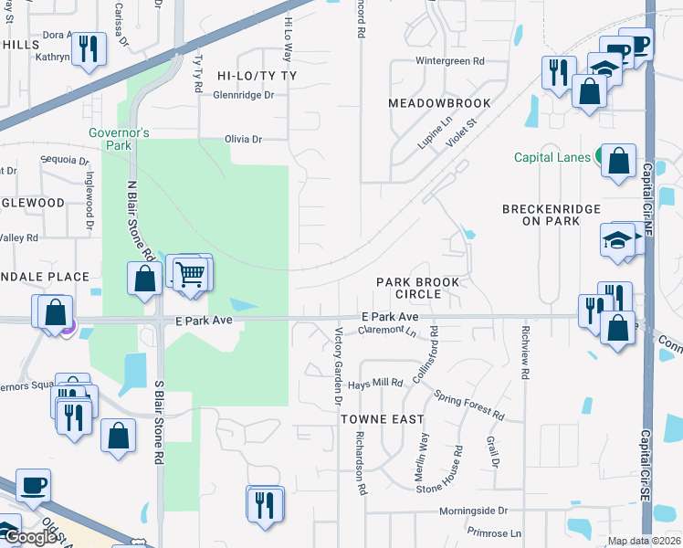 map of restaurants, bars, coffee shops, grocery stores, and more near 2068 White Ash Way in Tallahassee