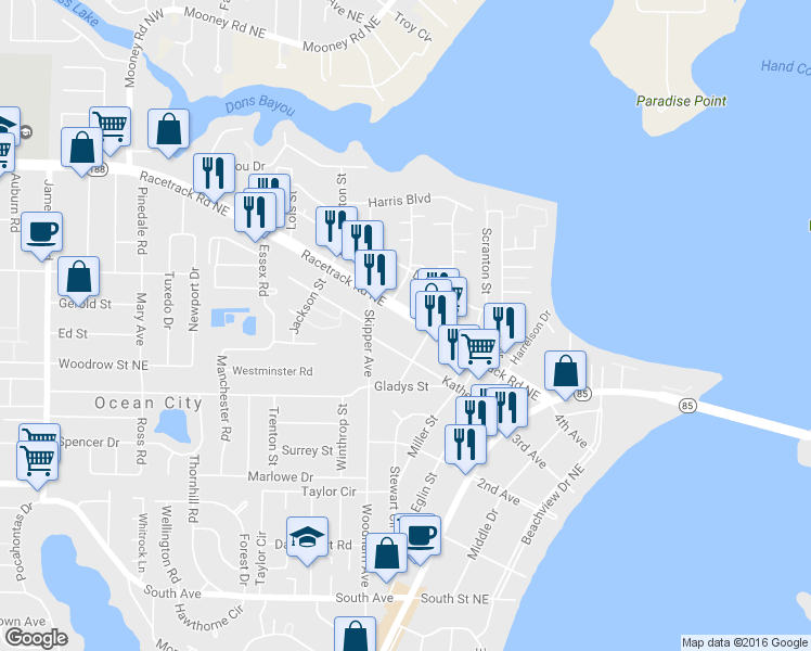 map of restaurants, bars, coffee shops, grocery stores, and more near 321 Racetrack Road Northeast in Fort Walton Beach