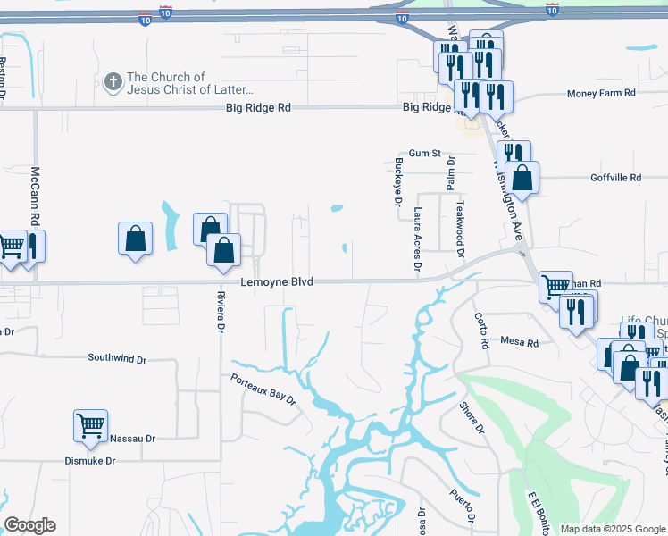 map of restaurants, bars, coffee shops, grocery stores, and more near 14308 Lemoyne Boulevard in Biloxi