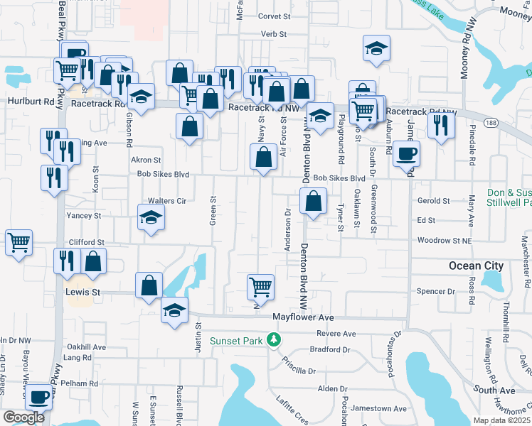 map of restaurants, bars, coffee shops, grocery stores, and more near 785 Navy Street in Fort Walton Beach