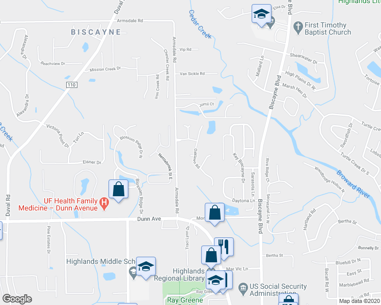 map of restaurants, bars, coffee shops, grocery stores, and more near 2025 Oakton Court in Jacksonville