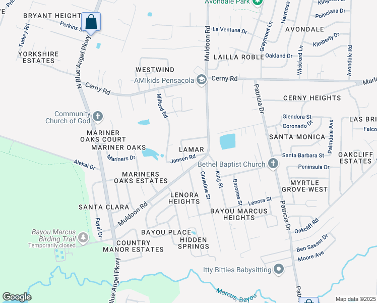 map of restaurants, bars, coffee shops, grocery stores, and more near 3200 Donley Street in Pensacola