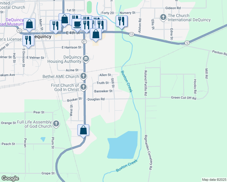 map of restaurants, bars, coffee shops, grocery stores, and more near 1198 Banneker St in DeQuincy