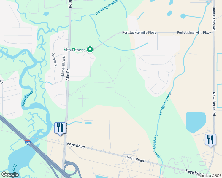 map of restaurants, bars, coffee shops, grocery stores, and more near 3248 Brown Trout Court in Jacksonville
