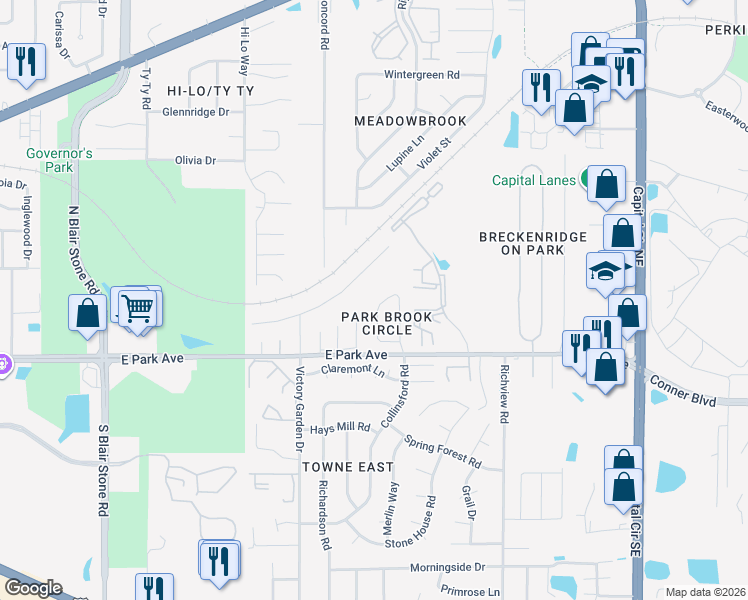 map of restaurants, bars, coffee shops, grocery stores, and more near 2159 Victory Garden Lane in Tallahassee