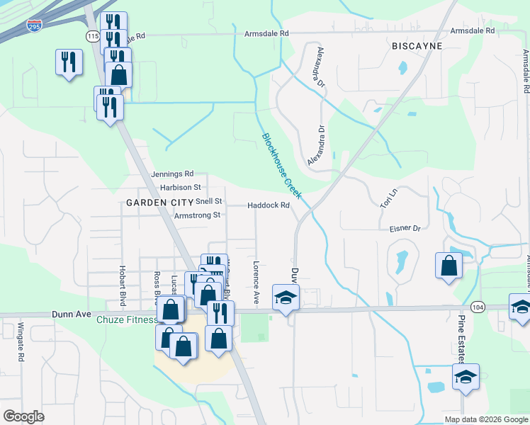 map of restaurants, bars, coffee shops, grocery stores, and more near 2858 Haddock Road in Jacksonville