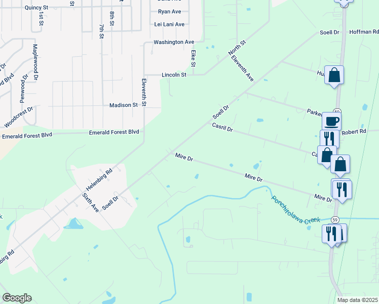 map of restaurants, bars, coffee shops, grocery stores, and more near 21093 Mire Drive in Abita Springs