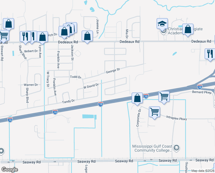 map of restaurants, bars, coffee shops, grocery stores, and more near 2605 West Samuel Street in Gulfport