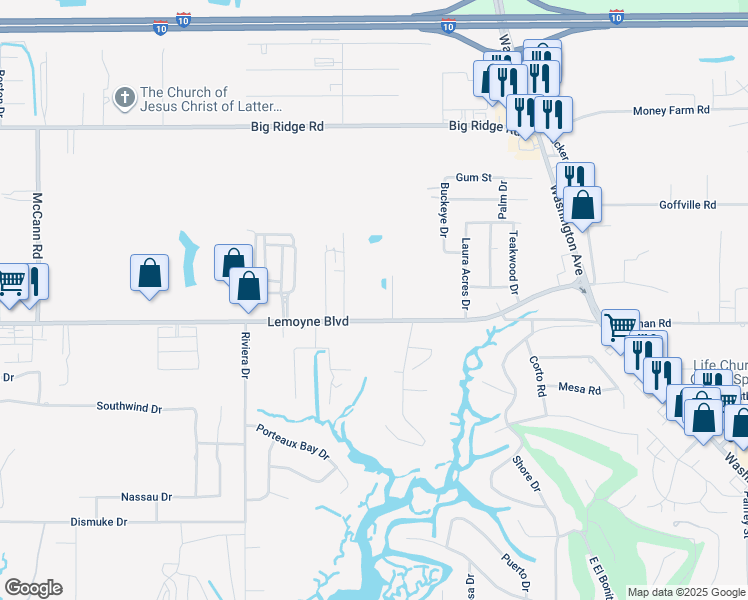 map of restaurants, bars, coffee shops, grocery stores, and more near 14308 Lemoyne Boulevard in Biloxi