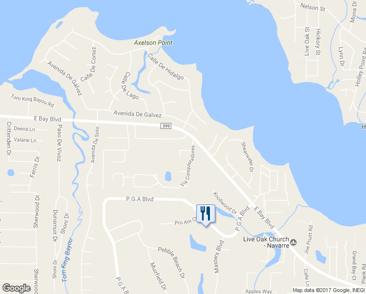 map of restaurants, bars, coffee shops, grocery stores, and more near 7082 Calle Ponce De Leon in Navarre
