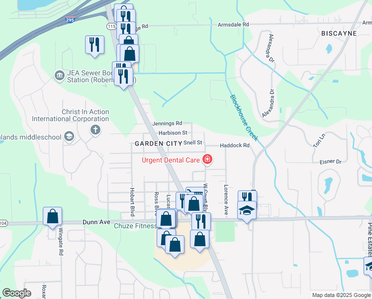 map of restaurants, bars, coffee shops, grocery stores, and more near 3025 Armstrong Street in Jacksonville