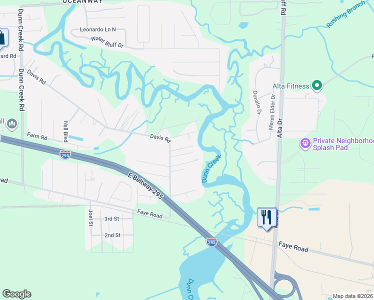 map of restaurants, bars, coffee shops, grocery stores, and more near 2391 Happy Lane in Jacksonville