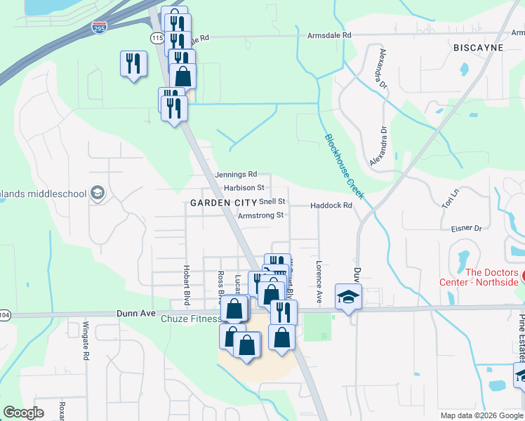 map of restaurants, bars, coffee shops, grocery stores, and more near 3035 Armstrong Street in Jacksonville