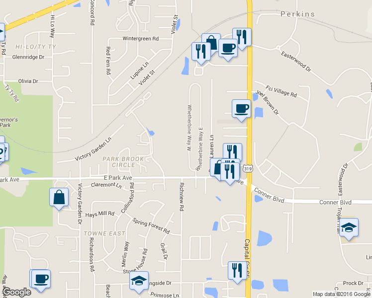 map of restaurants, bars, coffee shops, grocery stores, and more near 136 Whetherbine Way West in Tallahassee