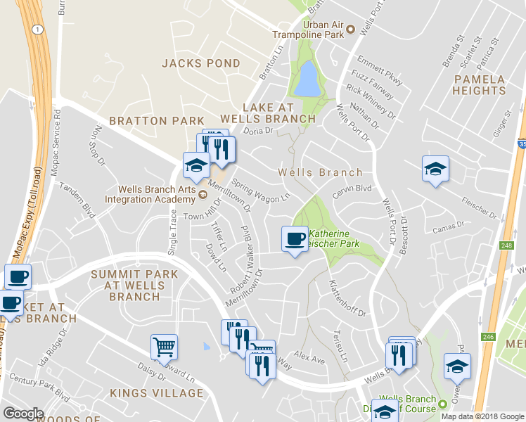 map of restaurants, bars, coffee shops, grocery stores, and more near 14614 Gold Fish Pond Avenue in Austin