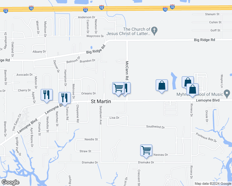 map of restaurants, bars, coffee shops, grocery stores, and more near 7 Pelican Park in Biloxi